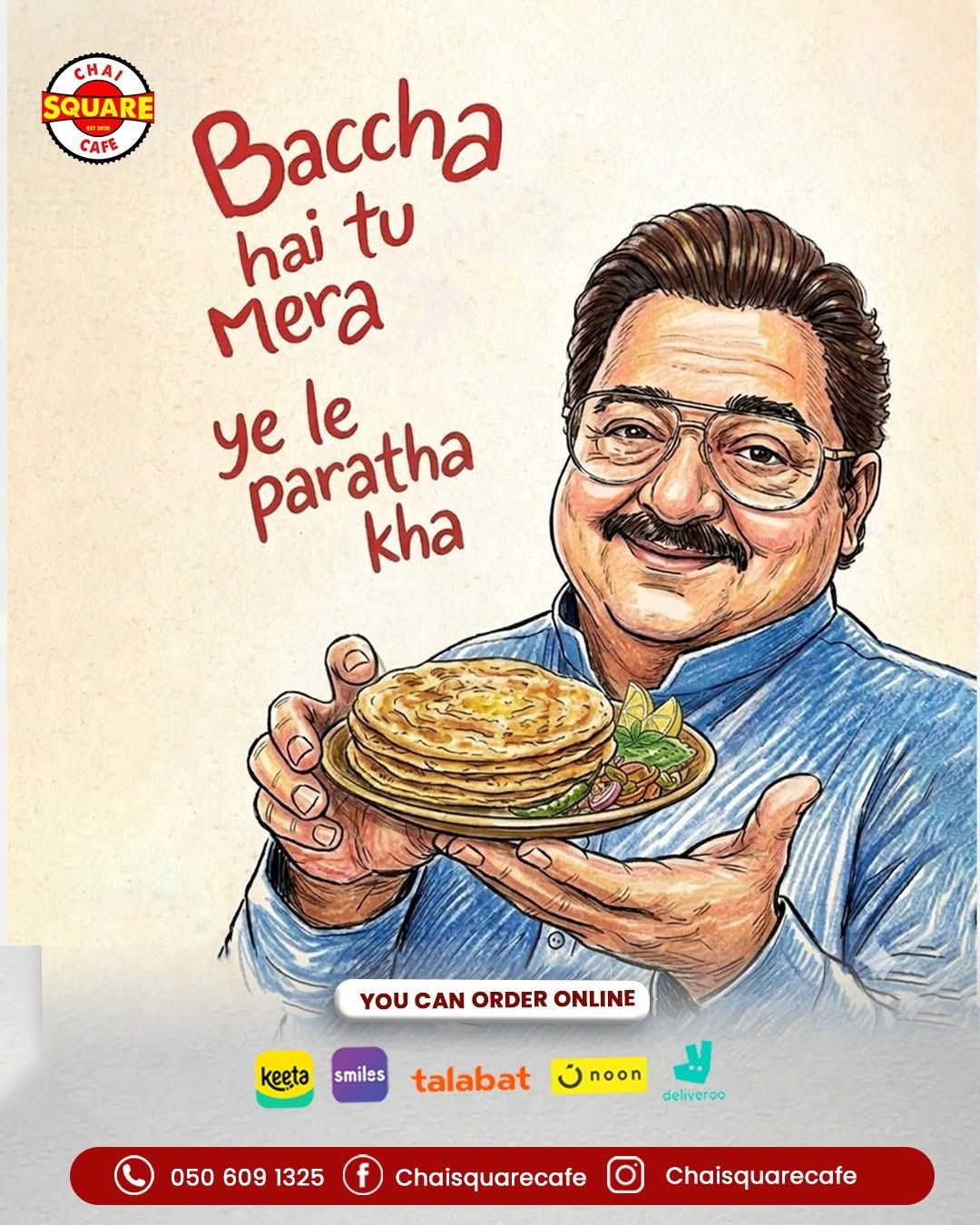 Chai Square Cafe illustrated paratha campaign post