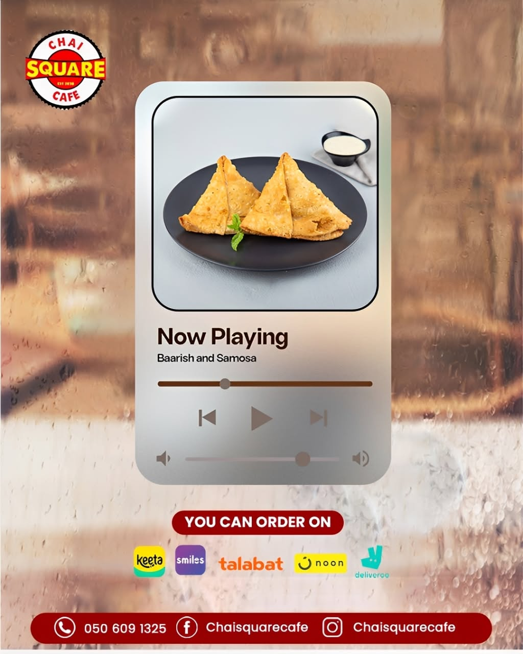 Chai Square Cafe Now Playing samosa social post